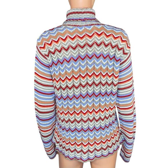 Fashion Bug Crocheted Turtleneck Sweater Colorful Chevron Pattern Womens Size LG - Picture 3 of 5
